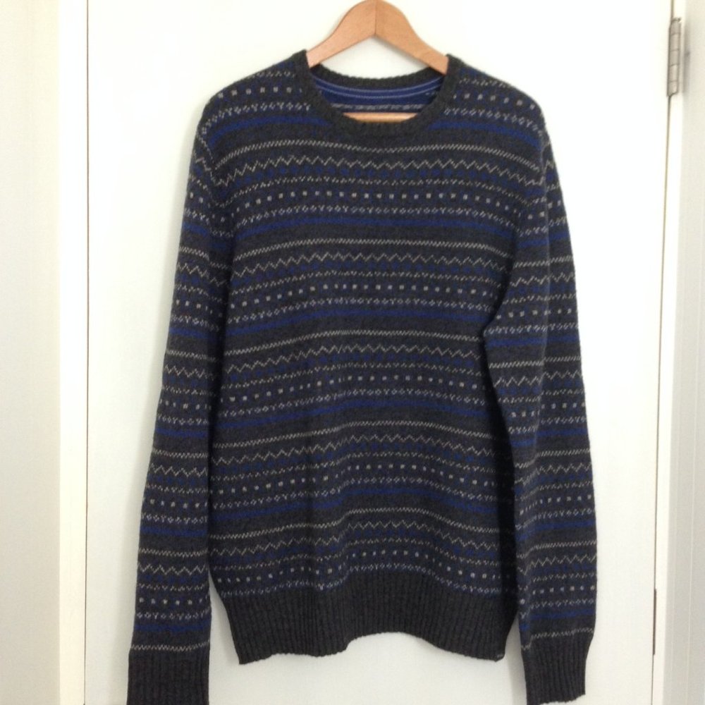 Eddie Bauer Sz Lg Wool Blend Blue/ Grey Crewneck